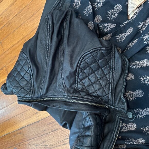 Scotch & Soda Black Leather Hooded Zip Moto Biker Jacket RARE Small - Picture 9 of 13